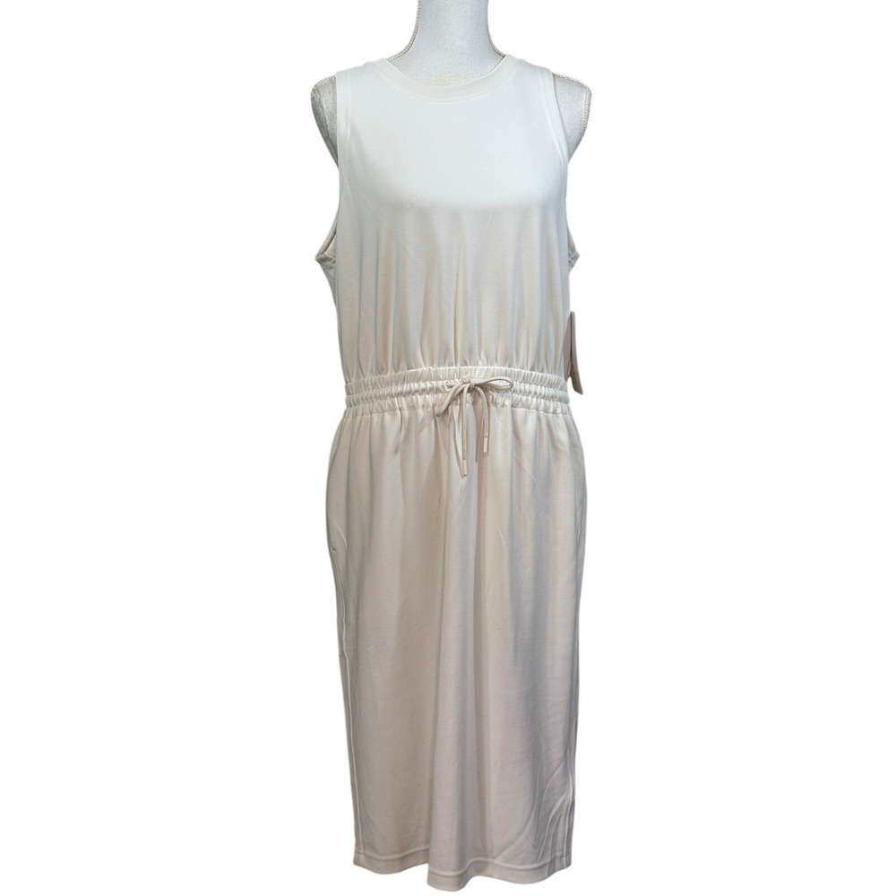 Athleta Seasoft Midi Dress Large Cream NEW Large Effortless Comfy Vacation